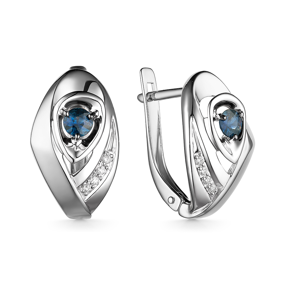 Серьги из золота с камнем Бриллиант, Сапфир фото, цены