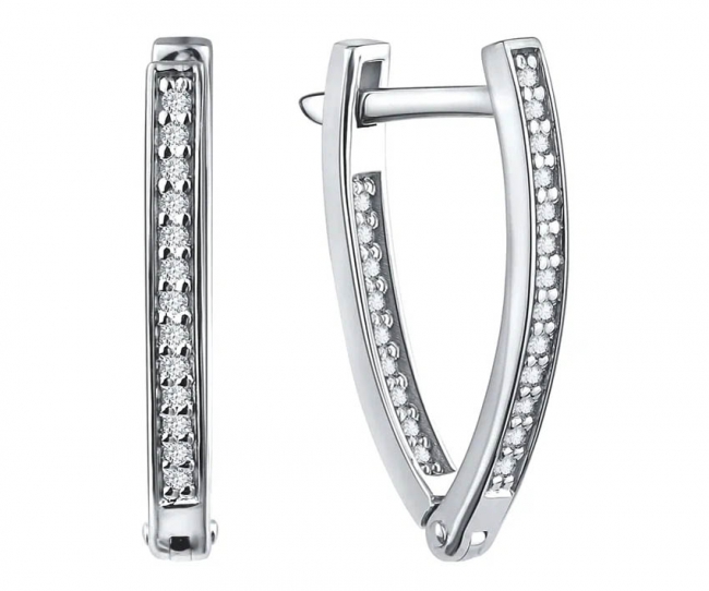 Серьги из серебра с камнем Фианит фото, цены