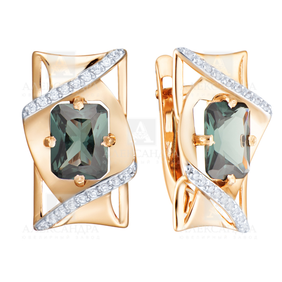 Серьги из золота с камнем аметист, Фианит фото, цены