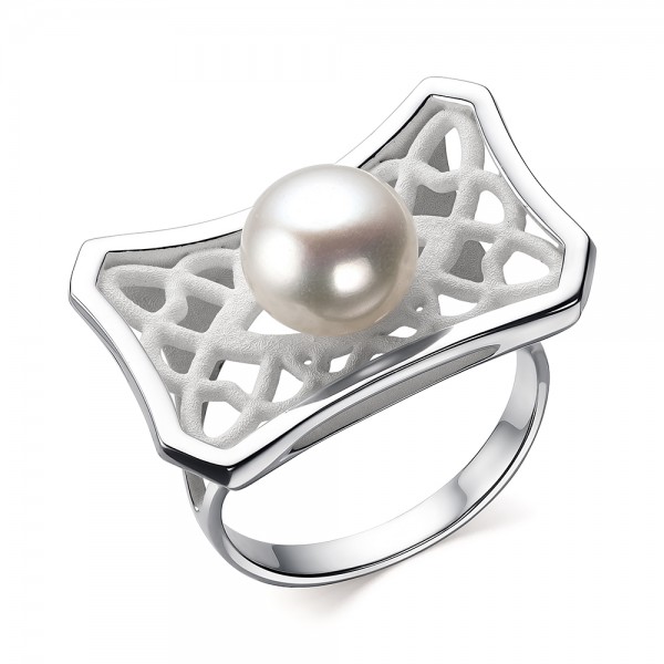 Кольцо из серебра с камнем Жемчуг, вставками эмали фото, цены