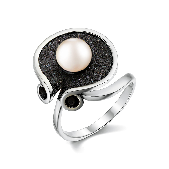 Кольцо из серебра с камнем Жемчуг, вставками эмали фото, цены