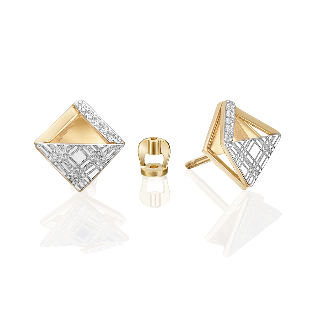 Пуссеты из золота с камнем Фианит фото, цены