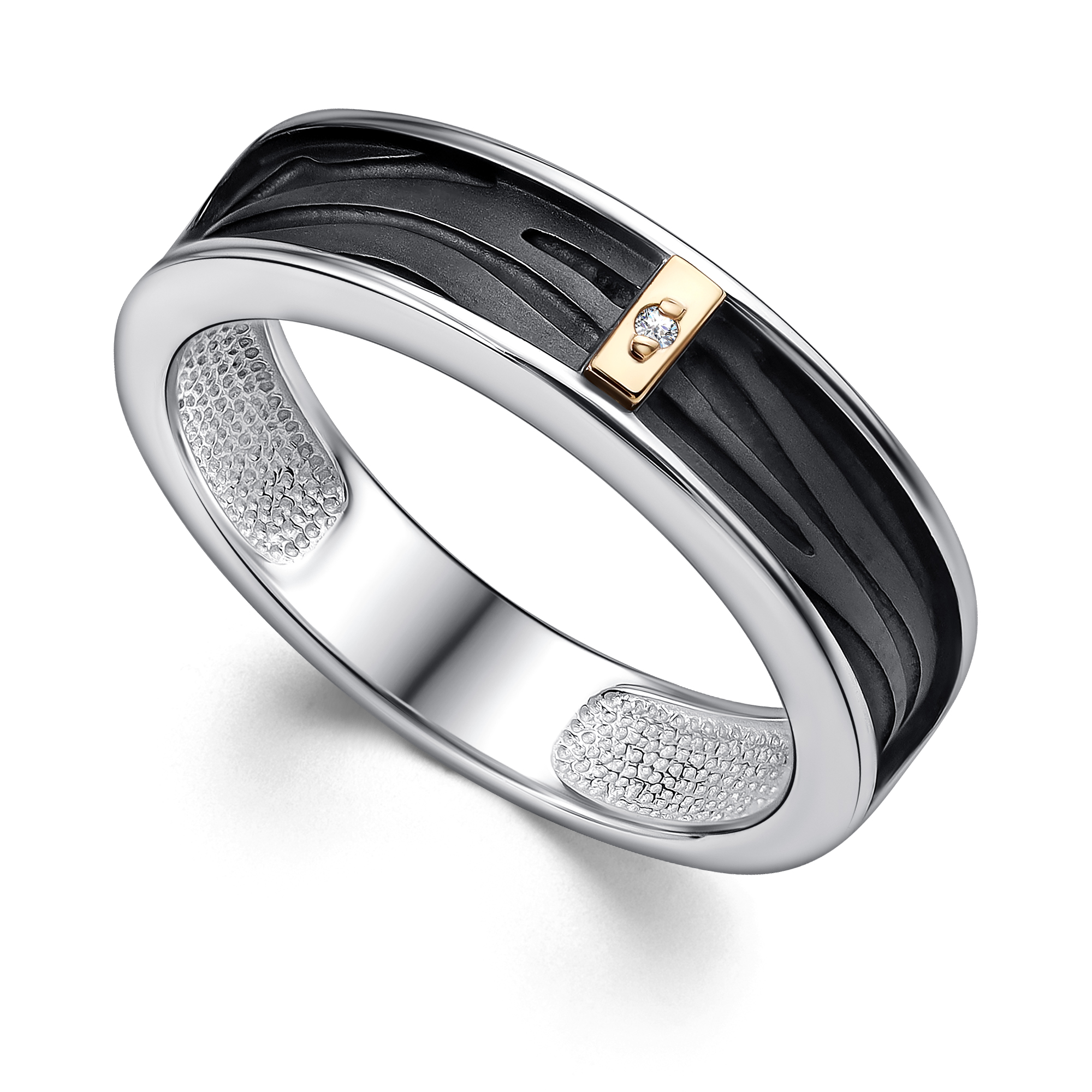 Кольцо из серебра с камнем Бриллиант, вставками золота фото, цены