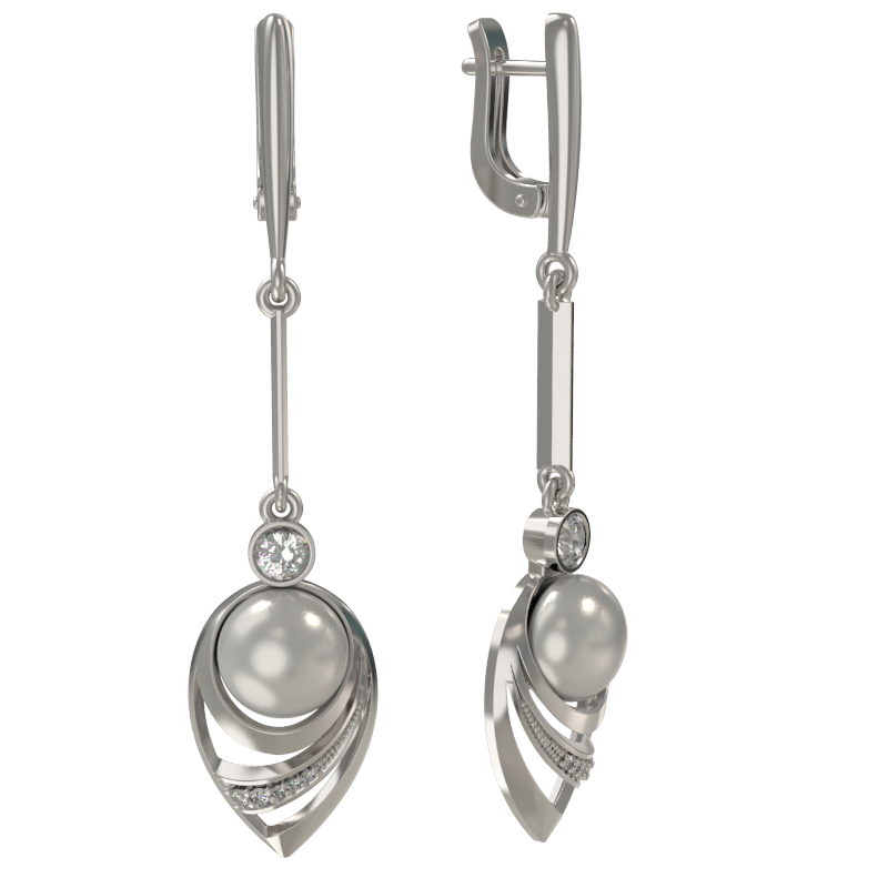 Серьги из серебра с камнем Жемчуг, Фианит фото, цены