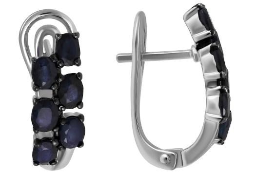 Серьги из серебра с камнем Сапфир фото, цены