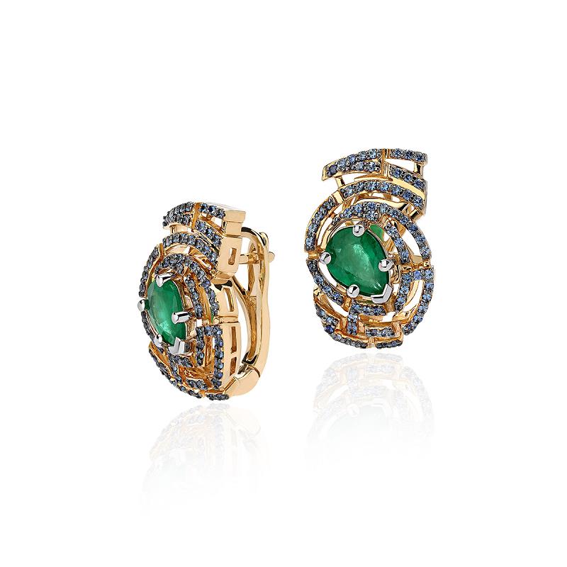 Серьги из золота с камнем Сапфир, Изумруд фото, цены