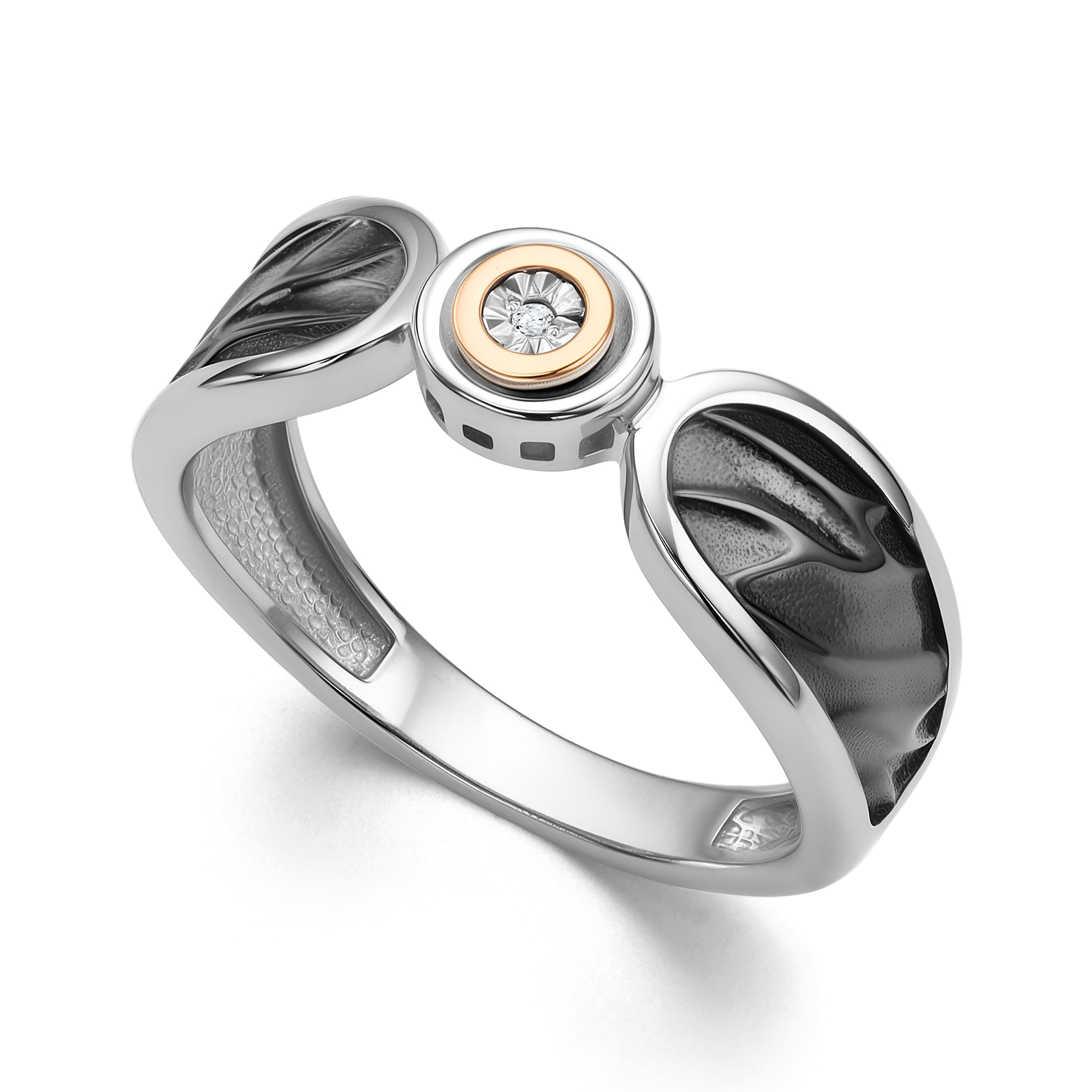 Кольцо из серебра с камнем Бриллиант, вставками золота фото, цены