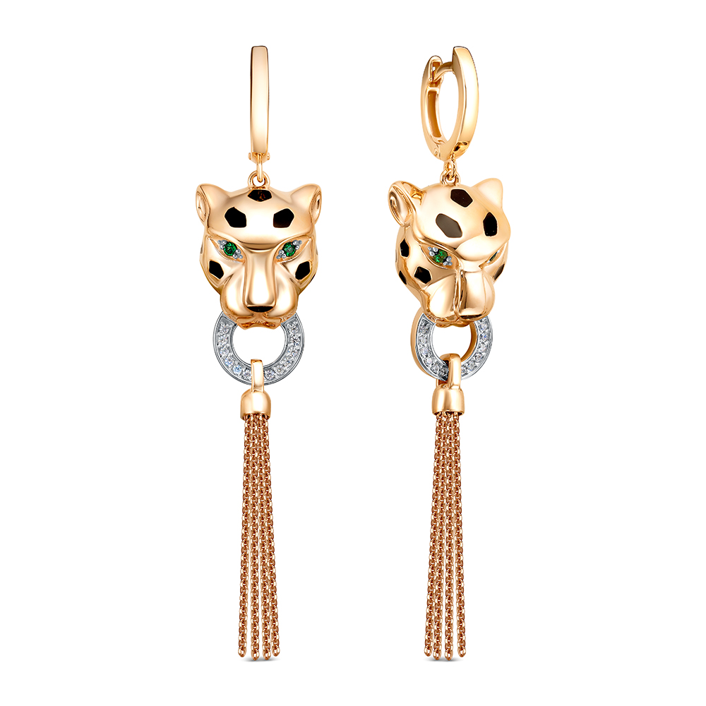 Серьги из золота с камнем Фианит, вставками эмали фото, цены