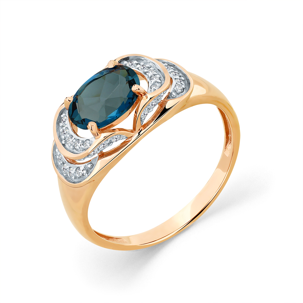 Кольцо из золота с камнем Лондон топаз, Фианит фото, цены