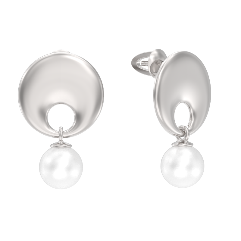 Пуссеты из серебра с камнем Жемчуг фото, цены