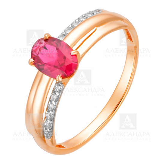 Кольцо из золота с камнем Фианит, Турмалин синт. фото, цены