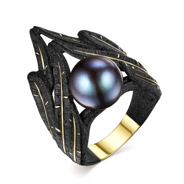 Кольцо из серебра с камнем Жемчуг, вставками эмали фото, цены