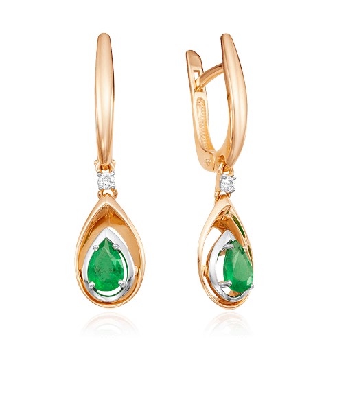 Серьги из золота с камнем Бриллиант, Изумруд фото, цены