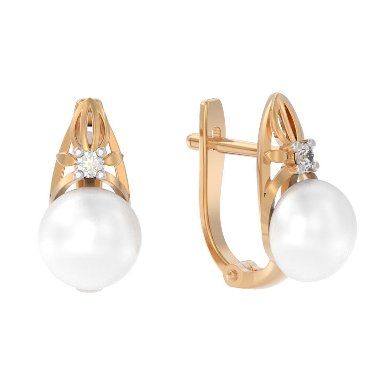 Серьги из золота с камнем Жемчуг, Фианит фото, цены