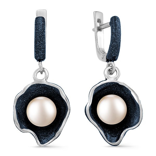 Серьги из серебра с камнем Жемчуг, вставками эмали фото, цены