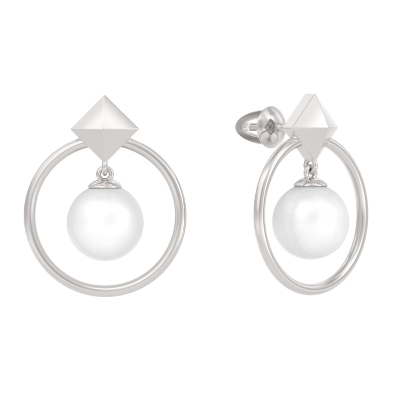 Пуссеты из серебра с камнем Жемчуг фото, цены