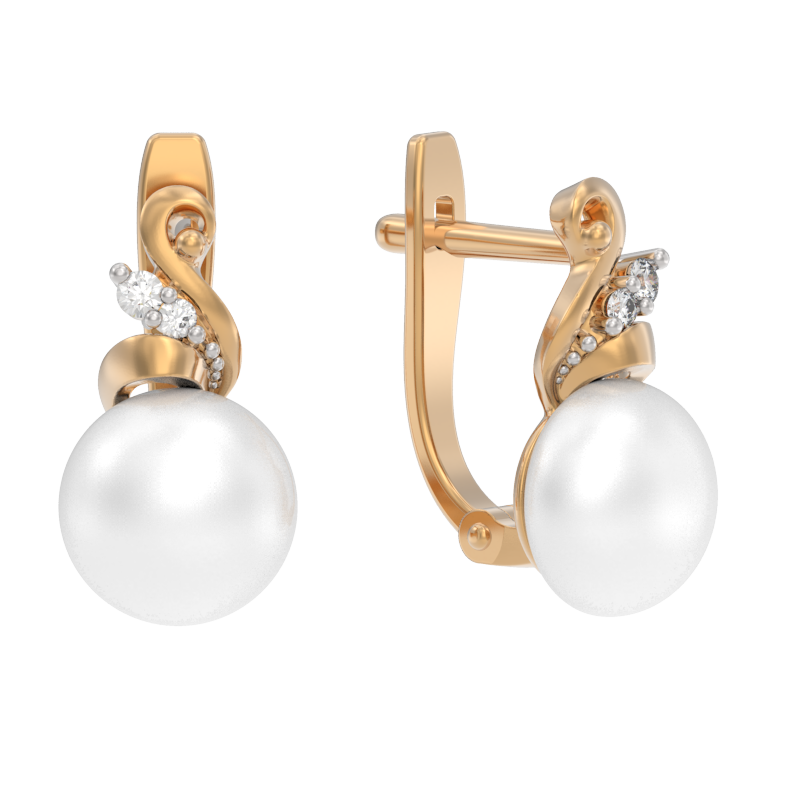 Серьги из золота с камнем Жемчуг, Фианит фото, цены