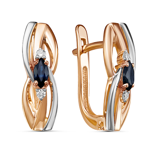 Серьги из золота с камнем Бриллиант, Сапфир фото, цены