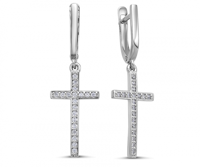 Серьги из серебра с камнем Фианит фото, цены