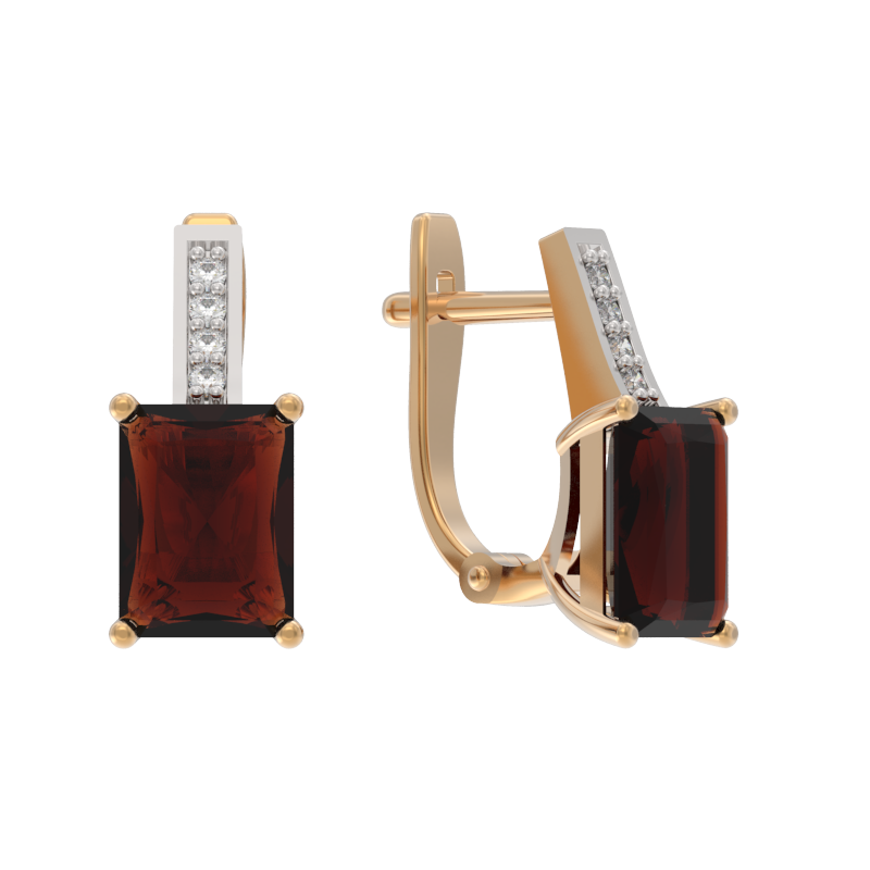 Серьги из золота с камнем Гранат, Фианит фото, цены