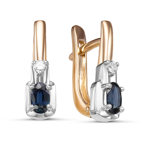 Серьги из золота с камнем Бриллиант, Сапфир фото, цены