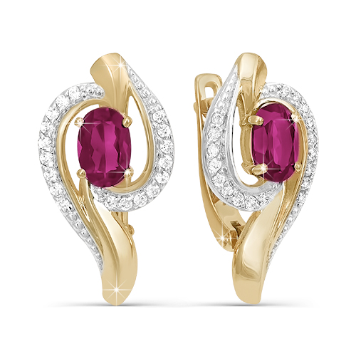 Серьги из золота с камнем Бриллиант, Рубин фото, цены