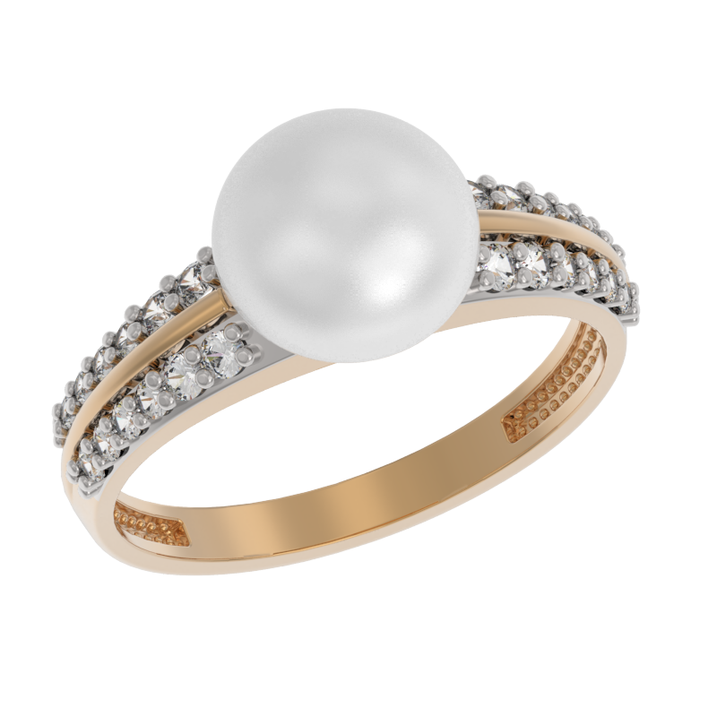 Кольцо из золота с камнем Жемчуг, Фианит фото, цены
