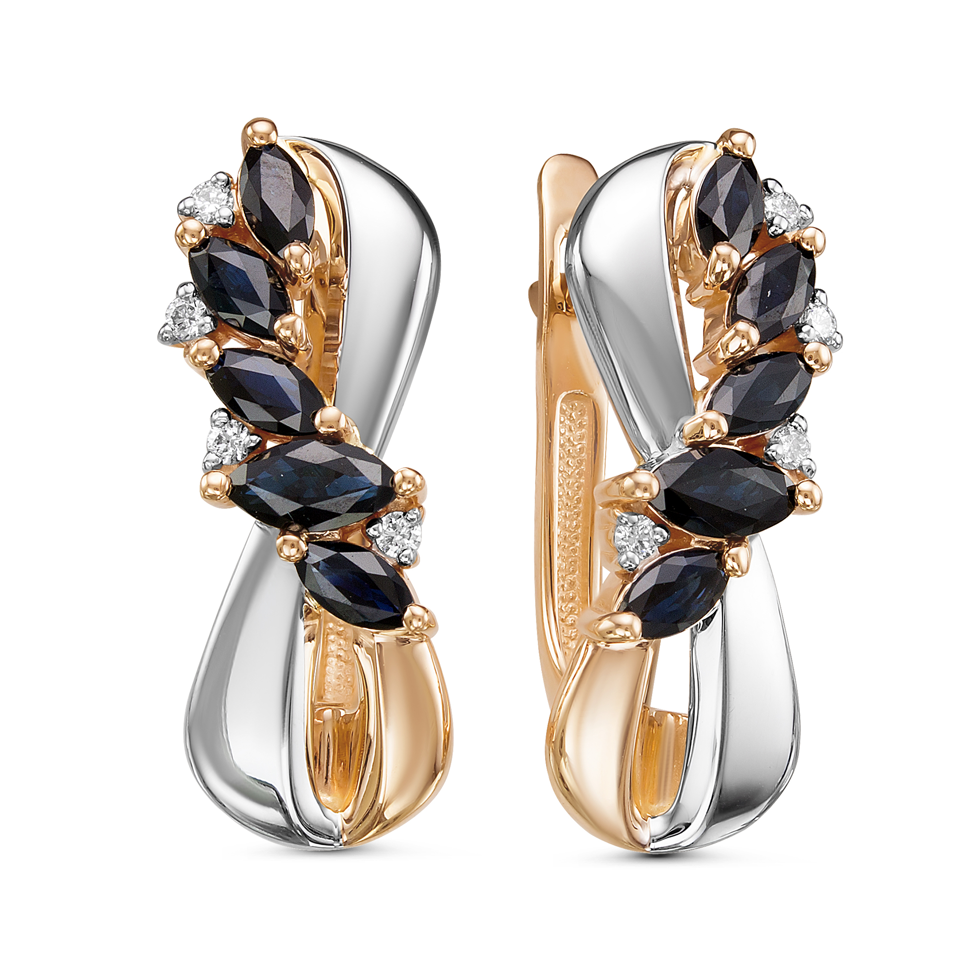 Серьги из золота с камнем Бриллиант, Сапфир фото, цены