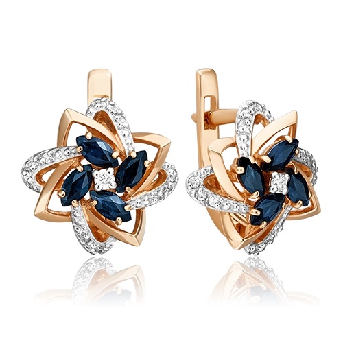 Серьги из золота с камнем Бриллиант, Сапфир фото, цены