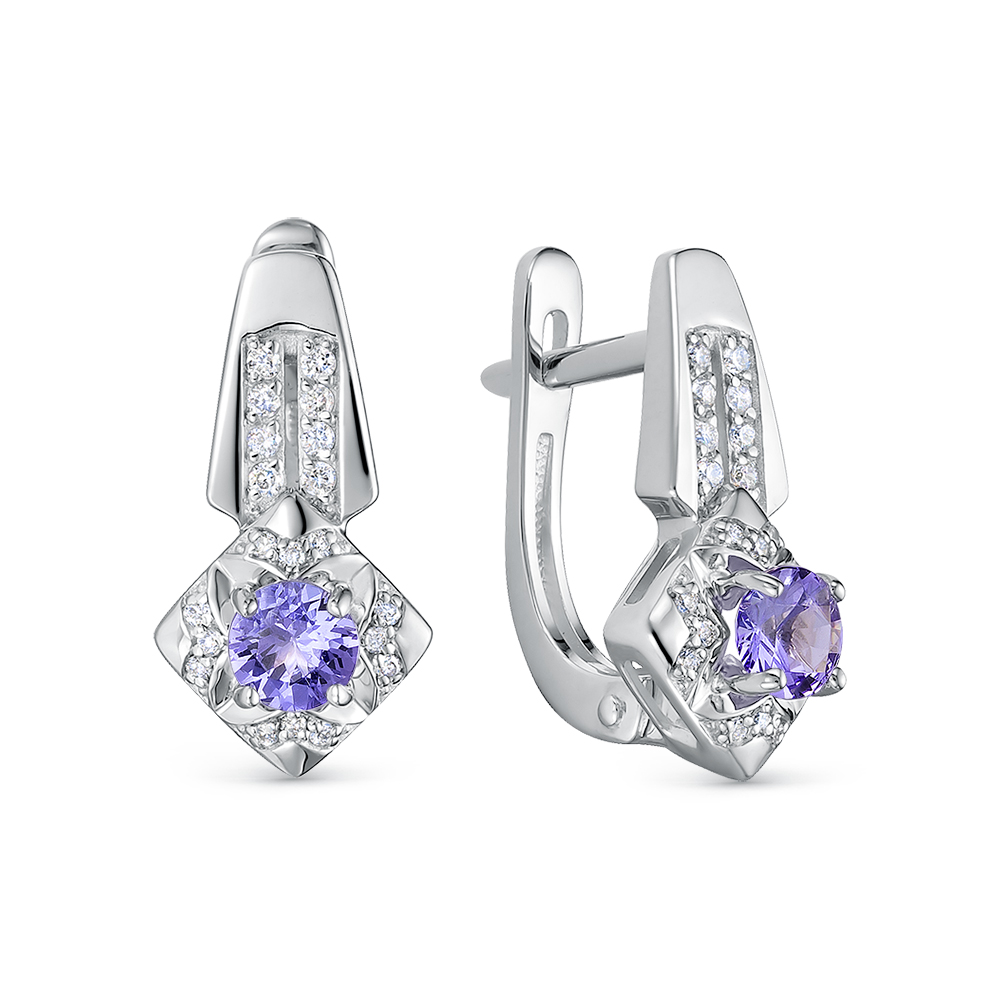 Серьги из золота с камнем Бриллиант, Танзанит фото, цены