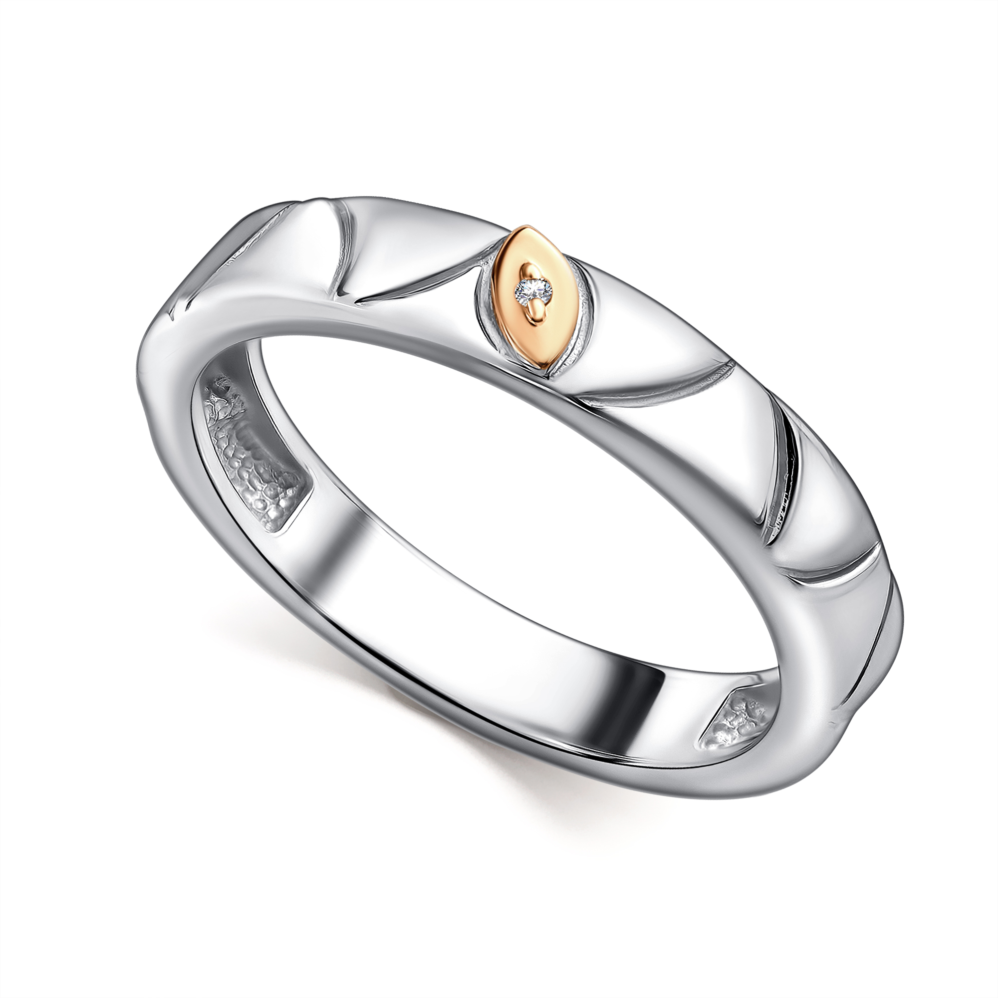 Кольцо из серебра с камнем Бриллиант, вставками золота фото, цены