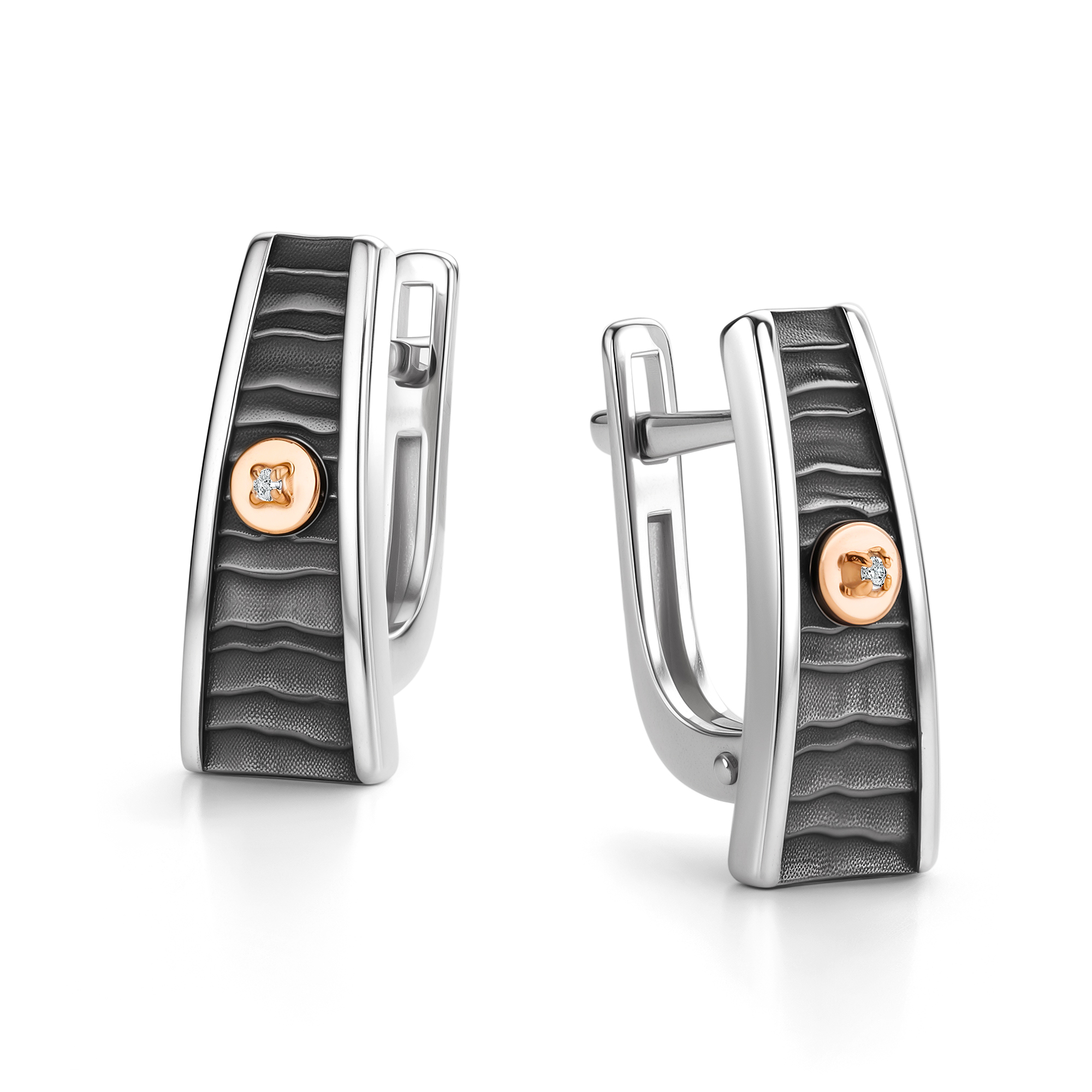 Серьги из серебра с камнем Бриллиант, вставками золота фото, цены