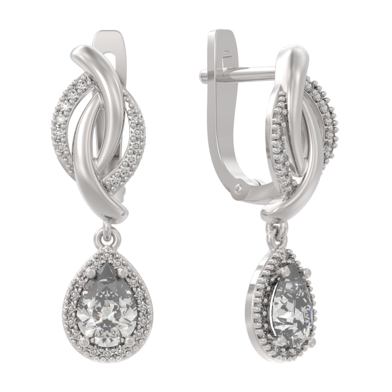 Серьги из серебра с камнем Фианит фото, цены