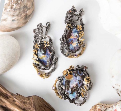 Серьги из серебра с камнем Топаз, Бриллиант, Сапфир, Опал фото, цены