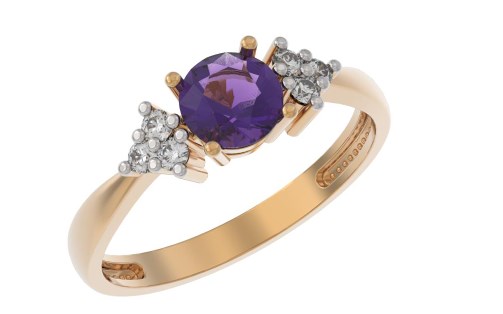 Кольцо из золота с камнем аметист, Фианит фото, цены