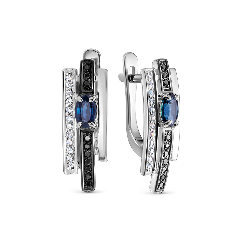 Серьги из золота с камнем Бриллиант, Сапфир фото, цены