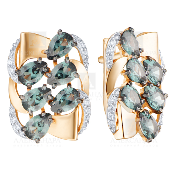 Серьги из золота с камнем аметист, Фианит фото, цены