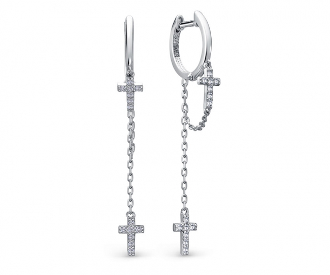 Серьги из серебра с камнем Фианит фото, цены