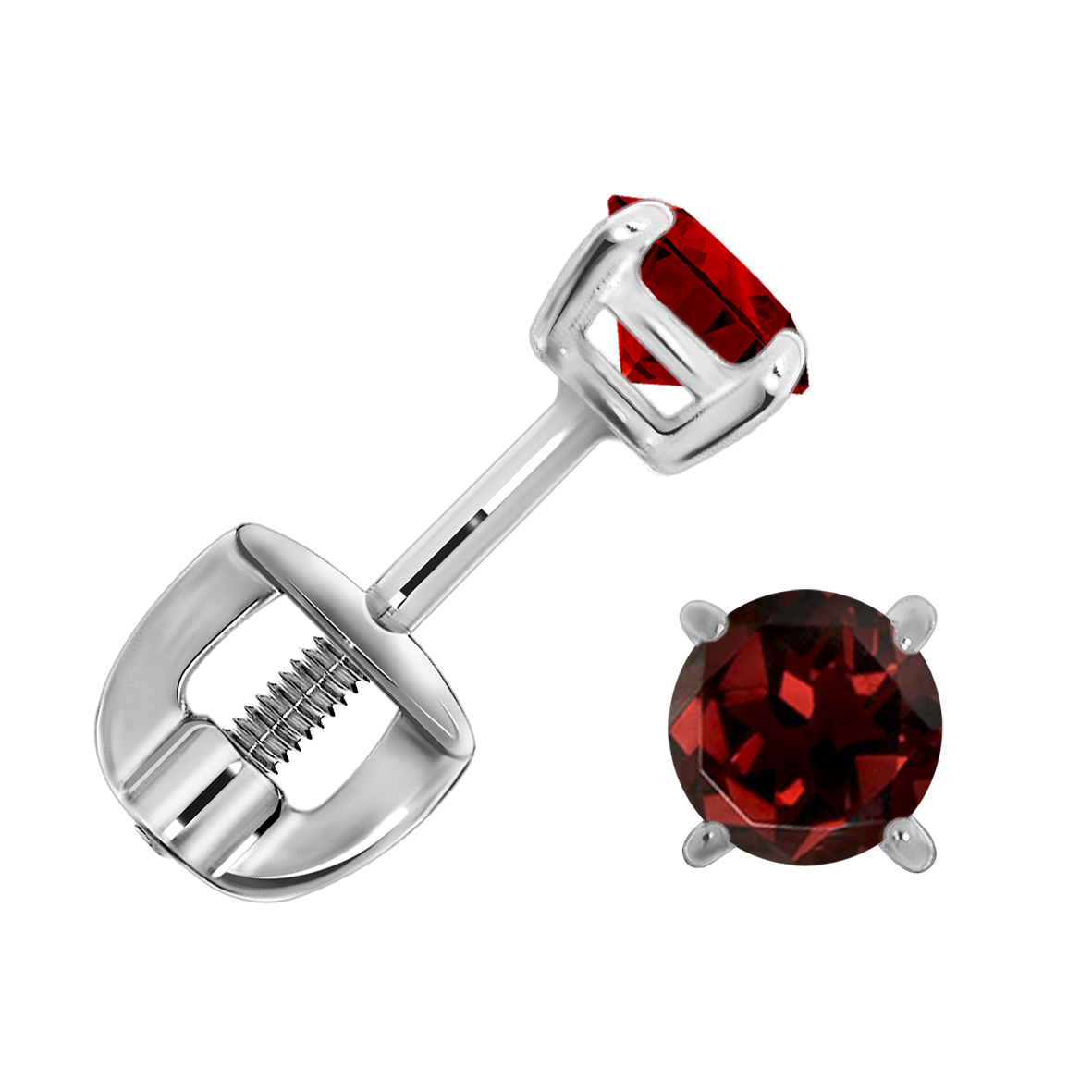 Пуссеты из серебра с камнем Гранат фото, цены