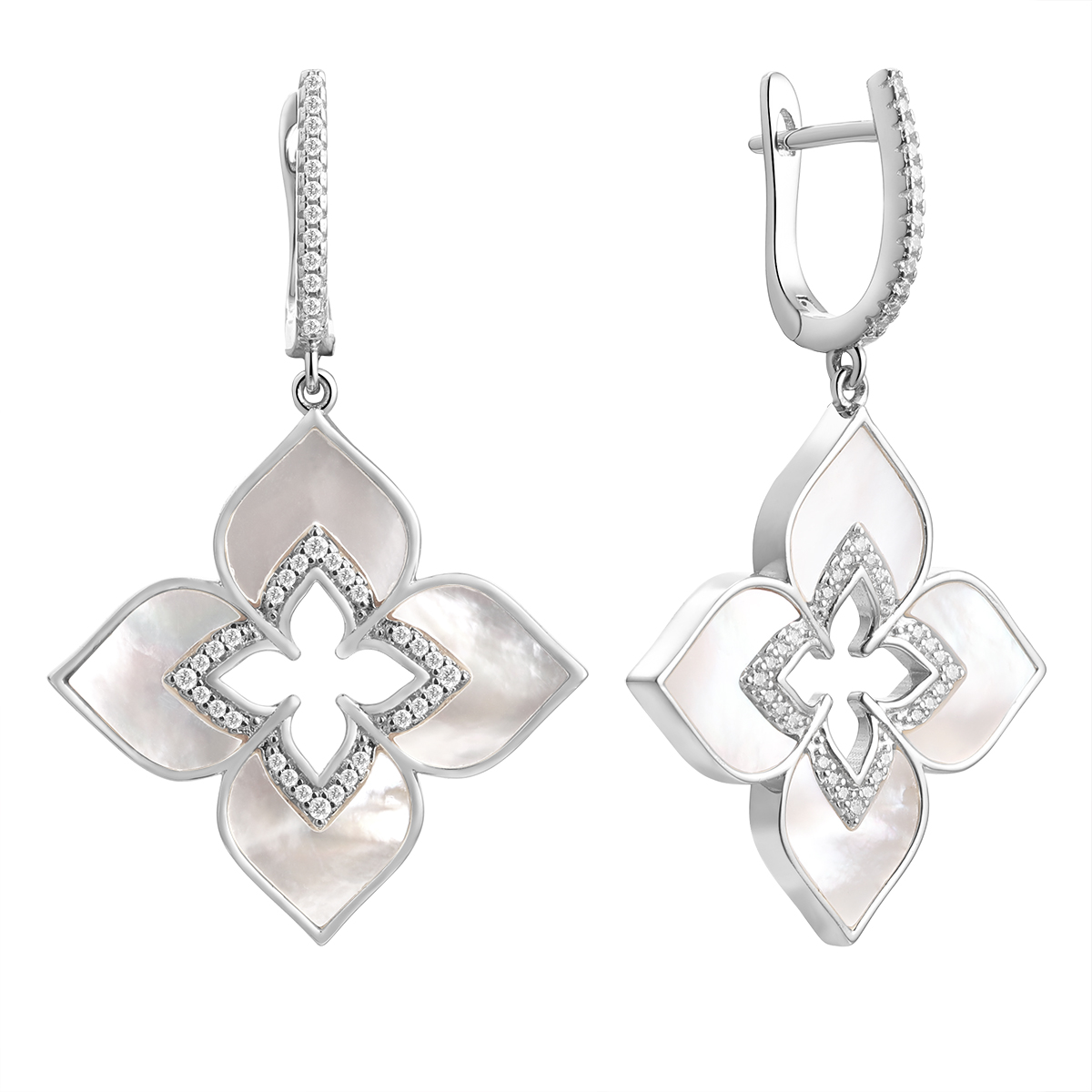 Серьги из серебра с камнем Фианит, Перламутр фото, цены