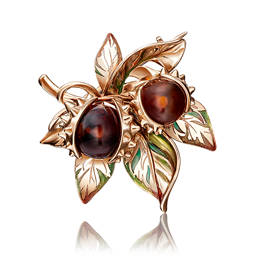 Брошь из золота с камнем вставками эмали, Янтарь фото, цены