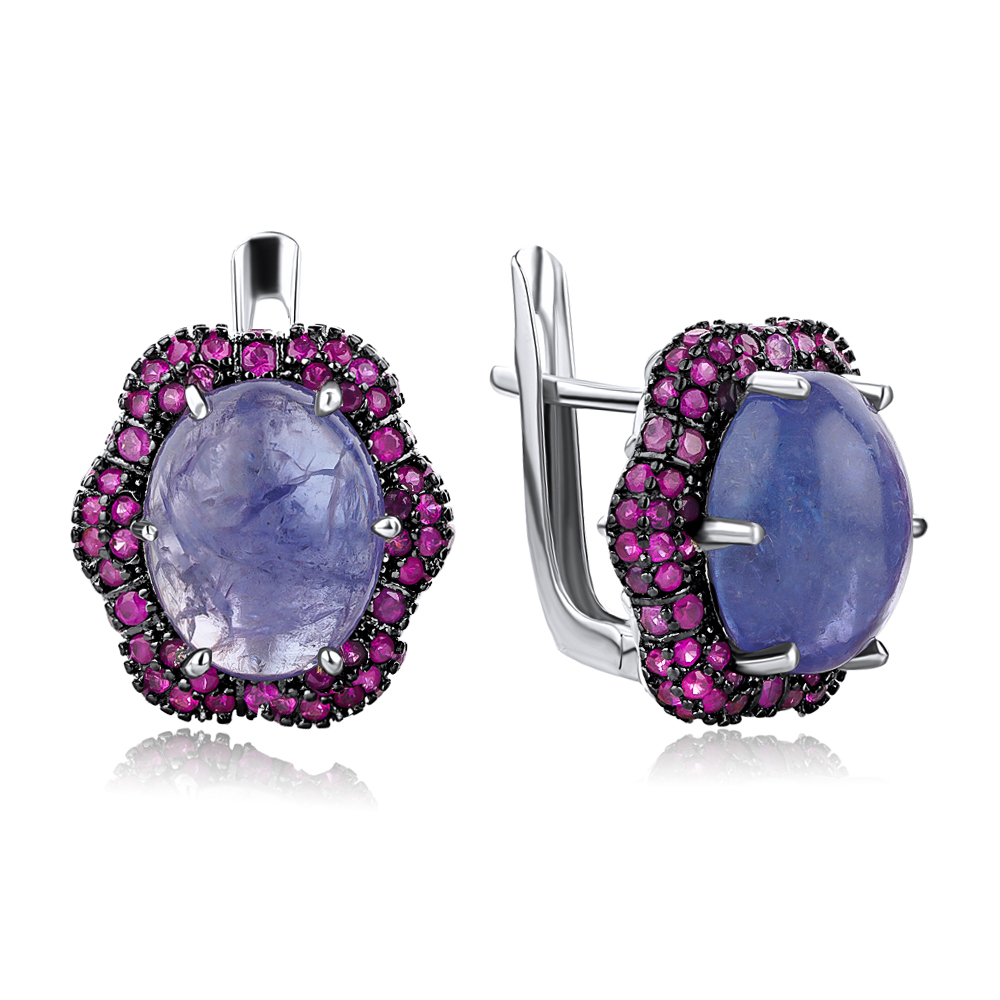 Серьги из серебра с камнем Танзанит, Корунд фото, цены