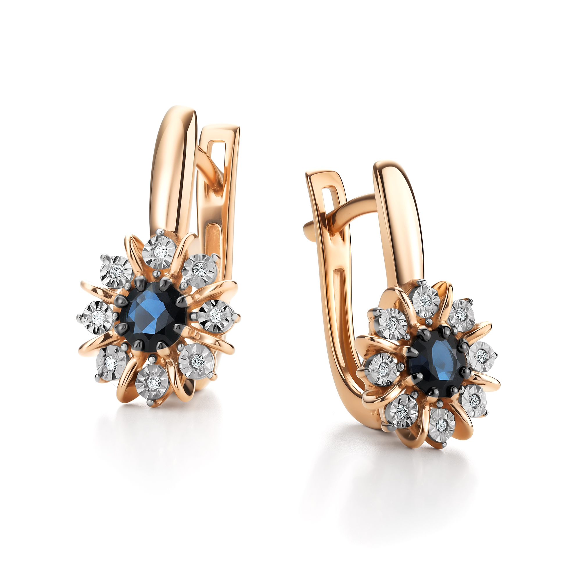 Серьги из золота с камнем Бриллиант, Сапфир фото, цены