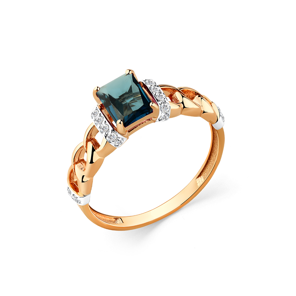 Кольцо из золота с камнем Лондон топаз, Фианит фото, цены