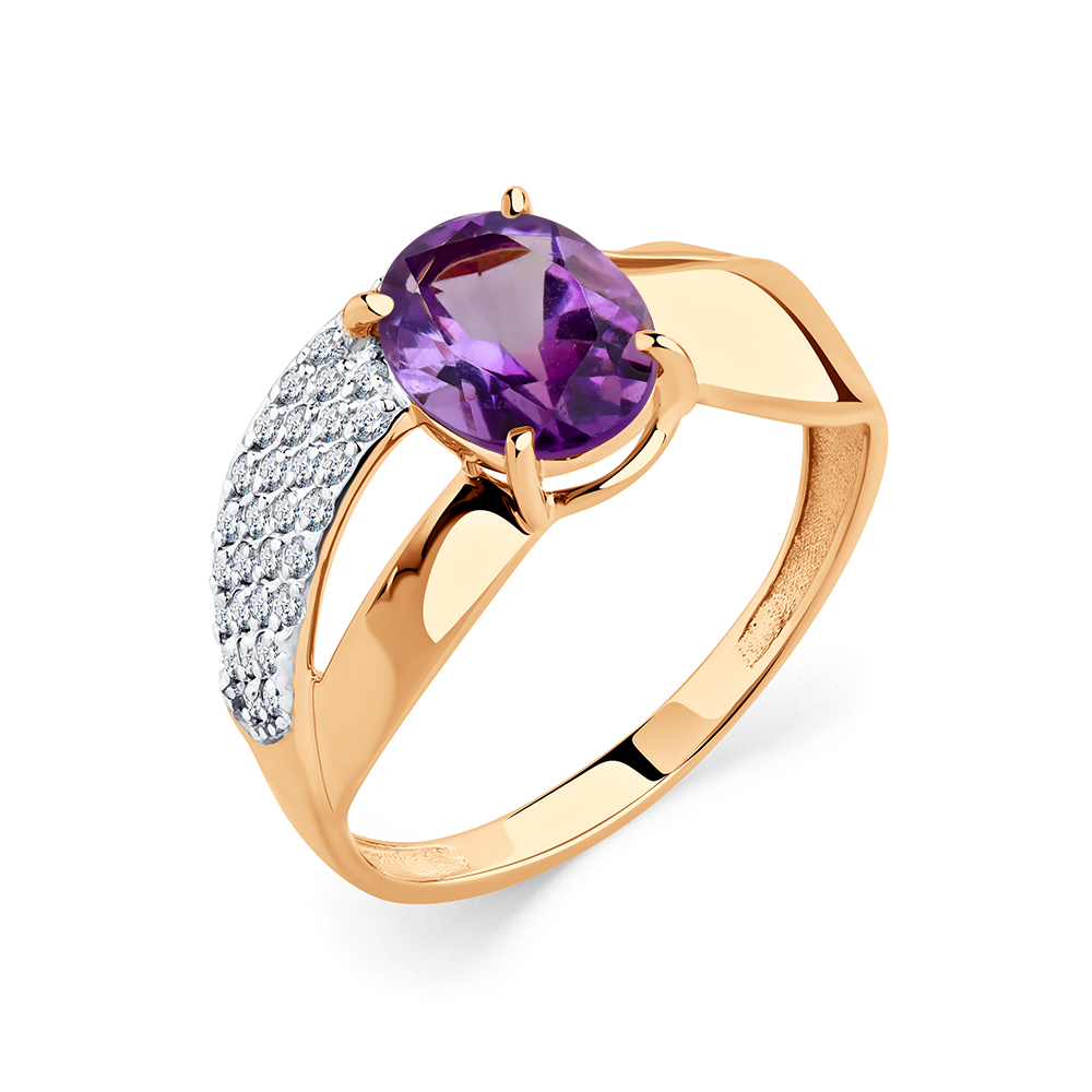 Кольцо из золота с камнем аметист, Фианит фото, цены