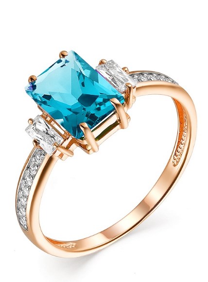 Кольцо из золота с камнем Фианит, Кварц син. фото, цены