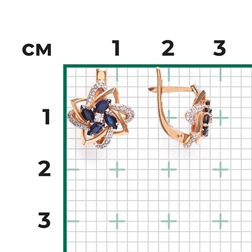 Серьги из золота с камнем Бриллиант, Сапфир фото, цены