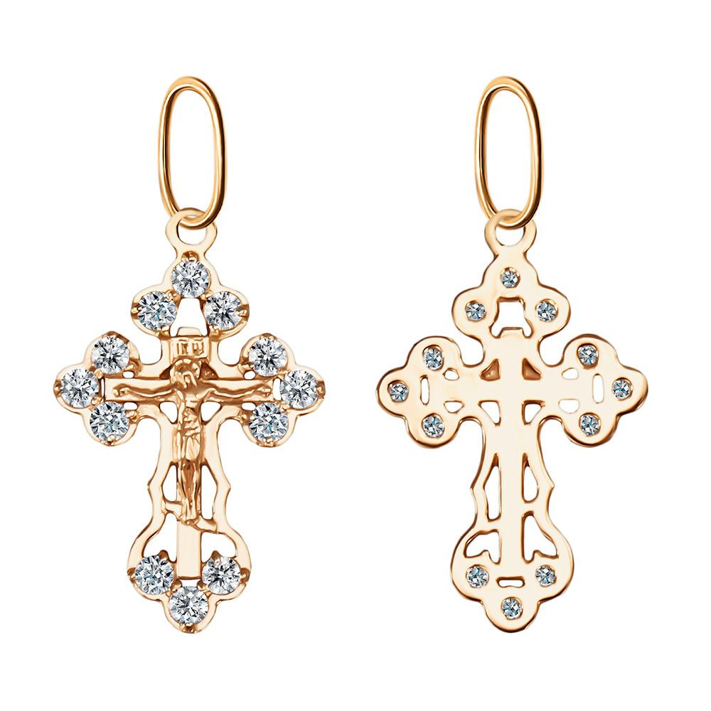 Крест из золота с камнем Фианит фото, цены