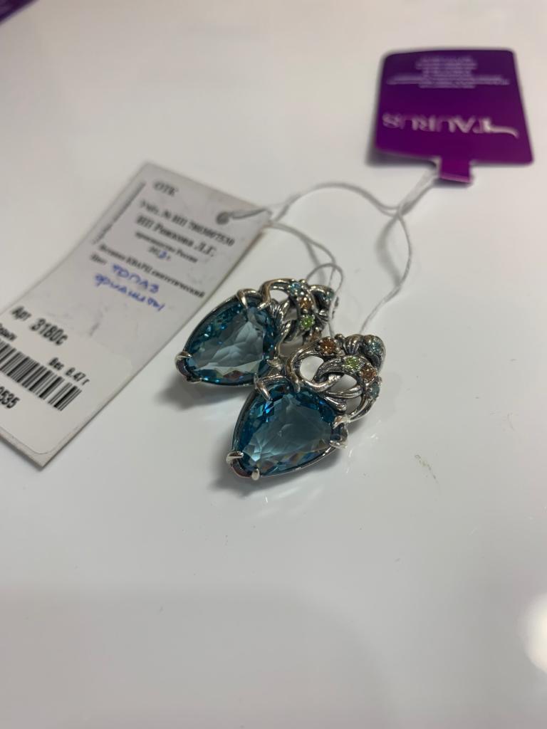 Серьги из серебра с камнем Фианит, александрит синт. фото, цены