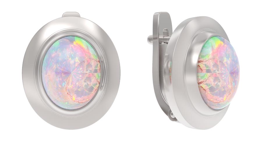 Серьги из серебра с камнем Опал иск. фото, цены